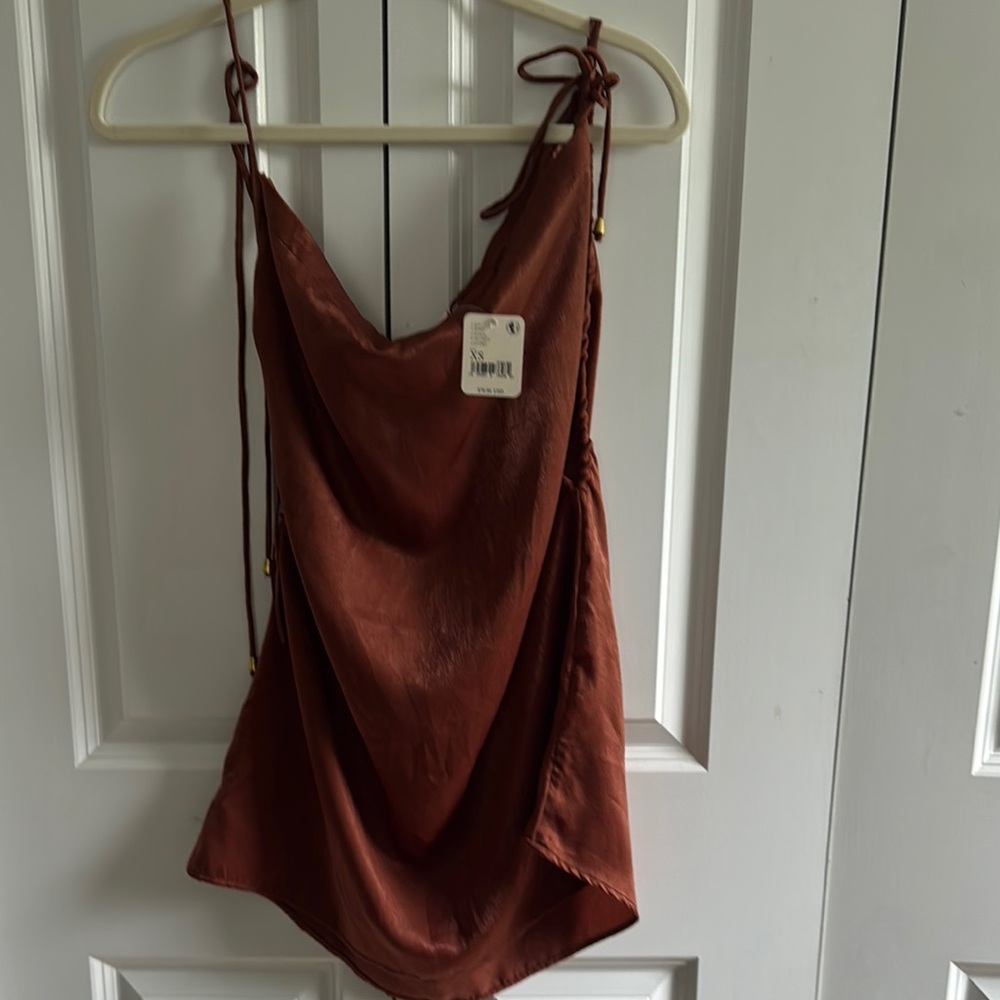 Free People Brown Asymmetrical Tie Front Camisole